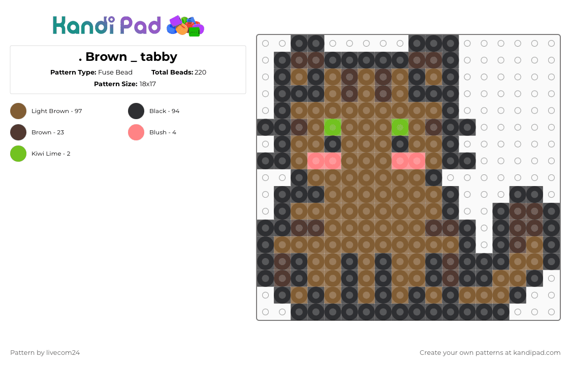 . Brown _ tabby - Fuse Bead Pattern by livecom24 on Kandi Pad - tan