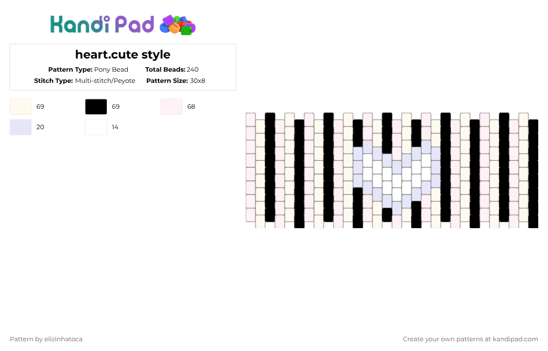 heart.cute style - Pony Bead Pattern by elizinhatoca on Kandi Pad - white,black