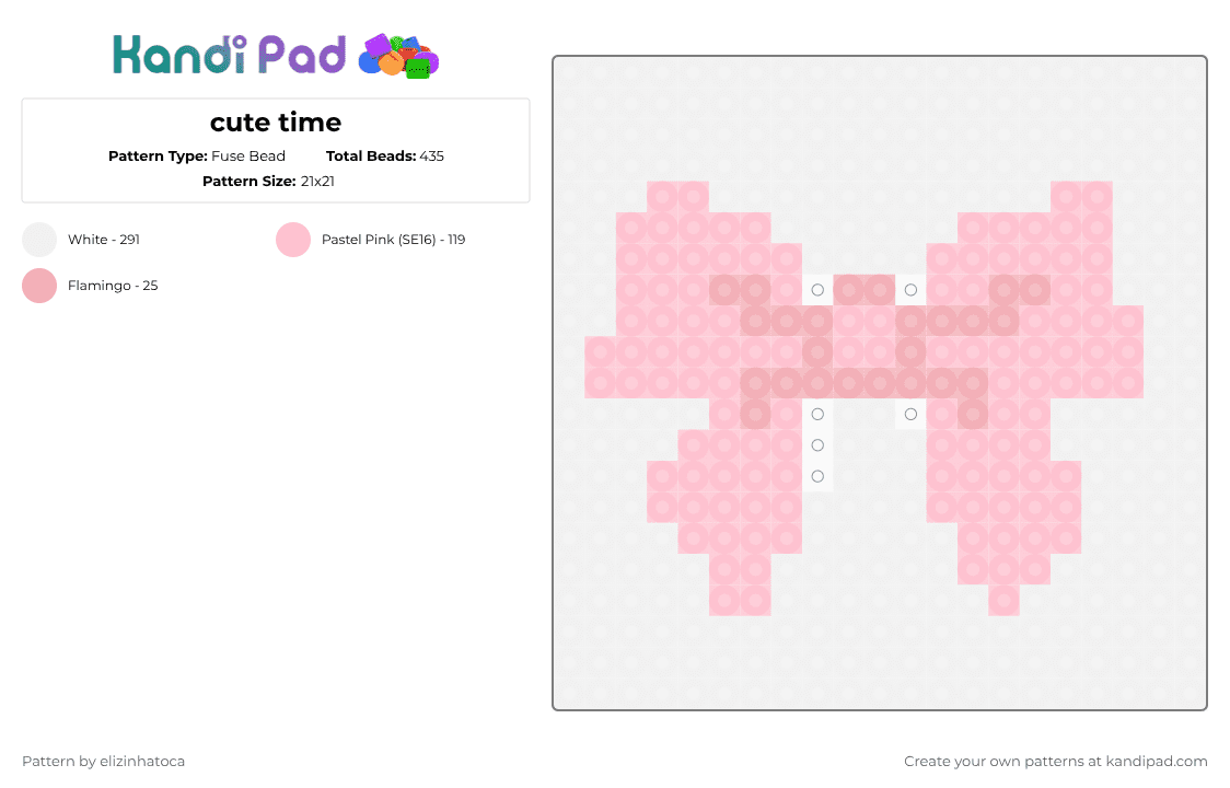 cute time - Fuse Bead Pattern by elizinhatoca on Kandi Pad - white,pink