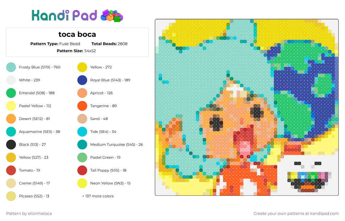 toca boca - Fuse Bead Pattern by elizinhatoca on Kandi Pad - yellow,light blue,orange,purple,colorful