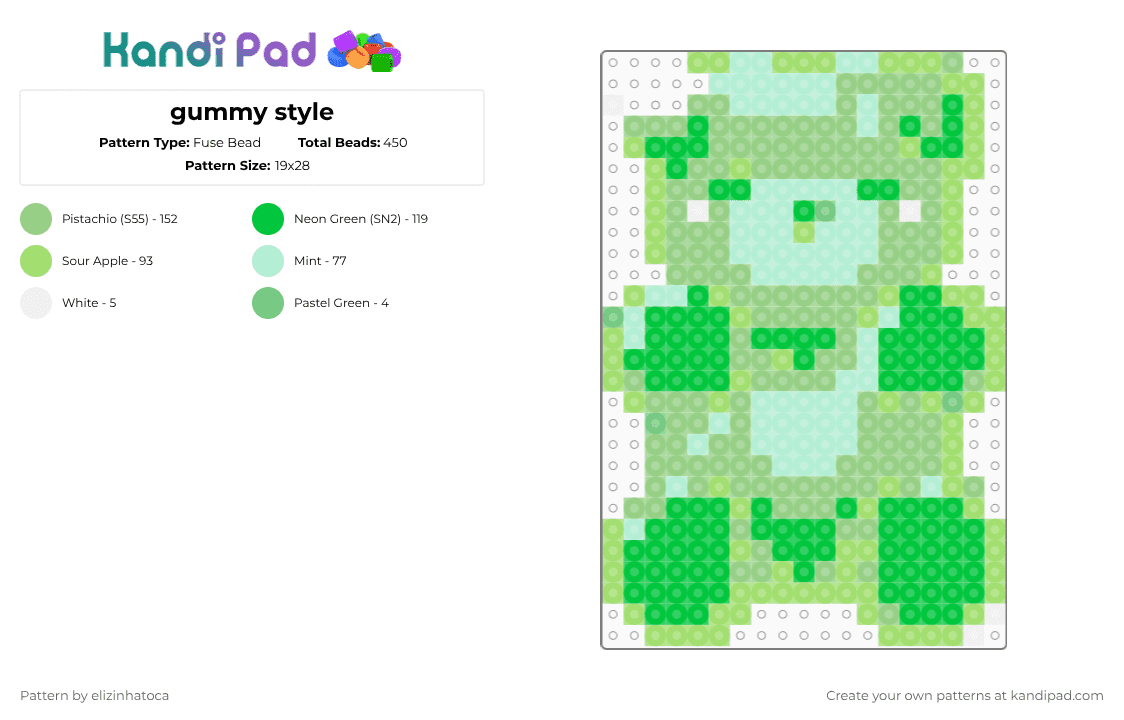 gummy style - Fuse Bead Pattern by elizinhatoca on Kandi Pad - green,teal