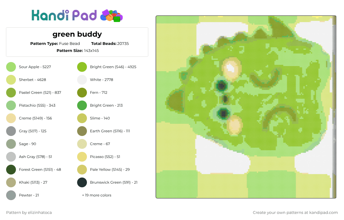 green buddy - Fuse Bead Pattern by elizinhatoca on Kandi Pad - 