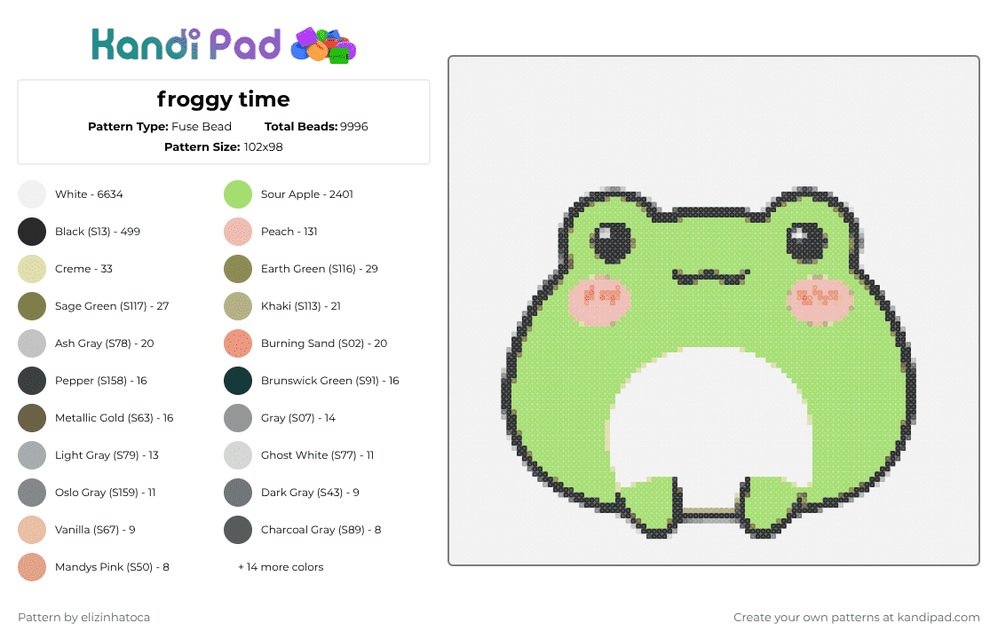 froggy time - Fuse Bead Pattern by elizinhatoca on Kandi Pad - white,green