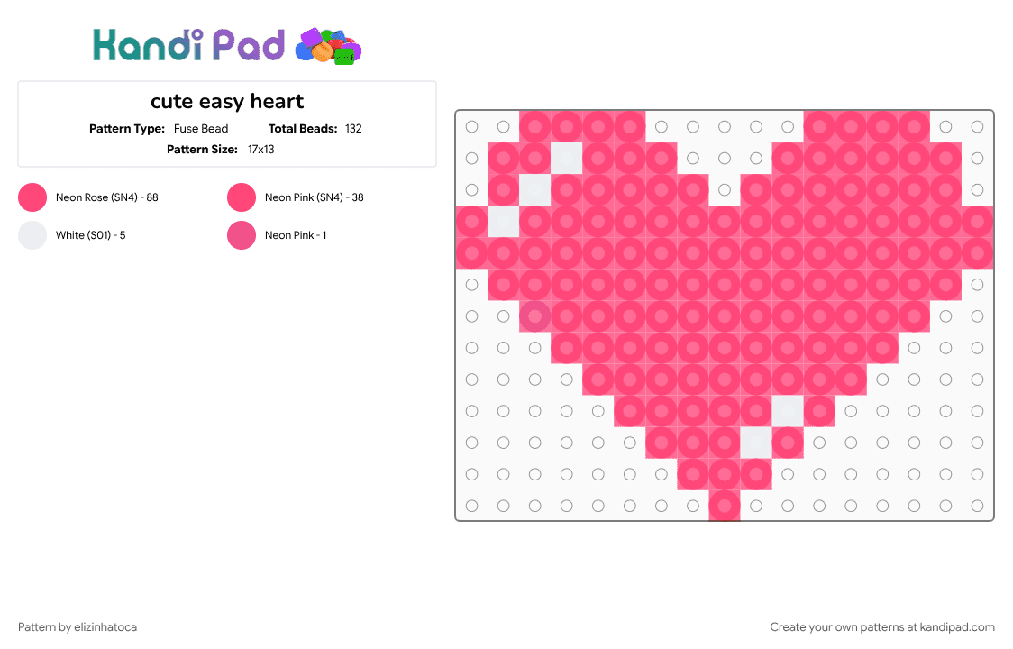 cute easy heart - Fuse Bead Pattern by elizinhatoca on Kandi Pad - red