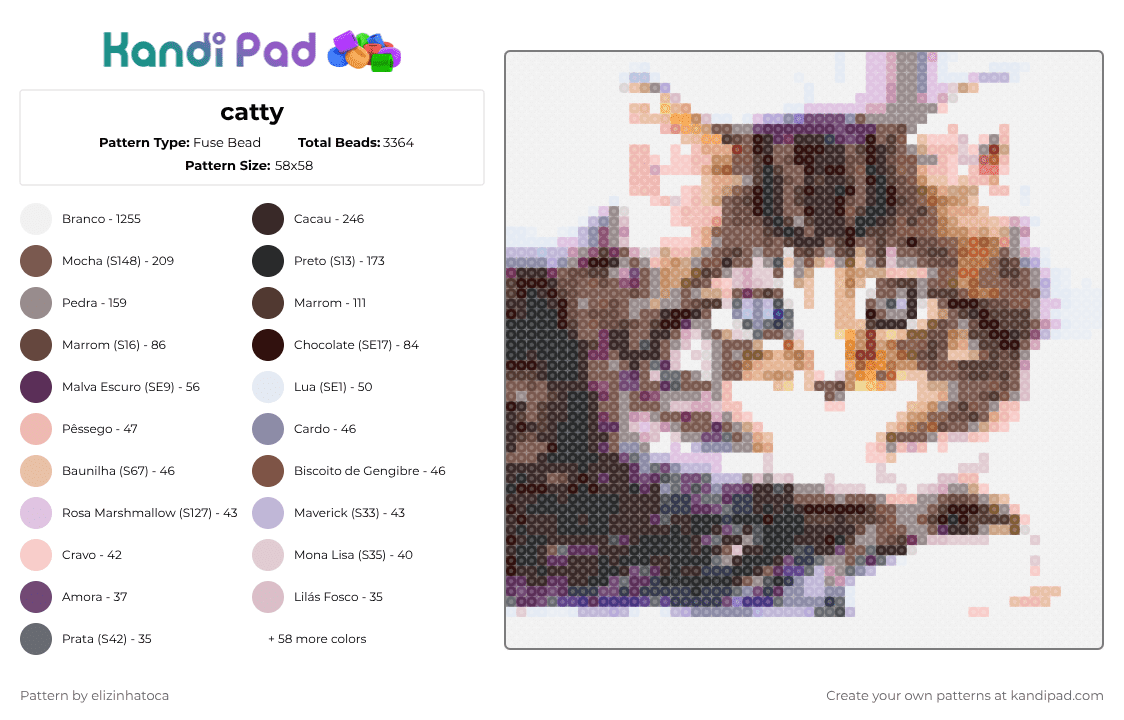 catty - Fuse Bead Pattern by elizinhatoca on Kandi Pad - white,gray,tan,brown,colorful