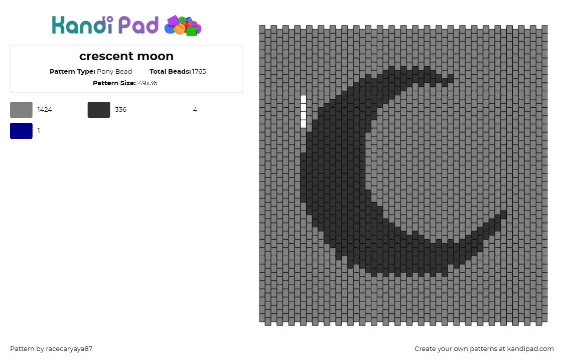 crescent moon - Pony Bead Pattern by racecaryaya87 on Kandi Pad - crescent moon,night,nocturnal,celestial,sky,serenity,tranquil,gray,black