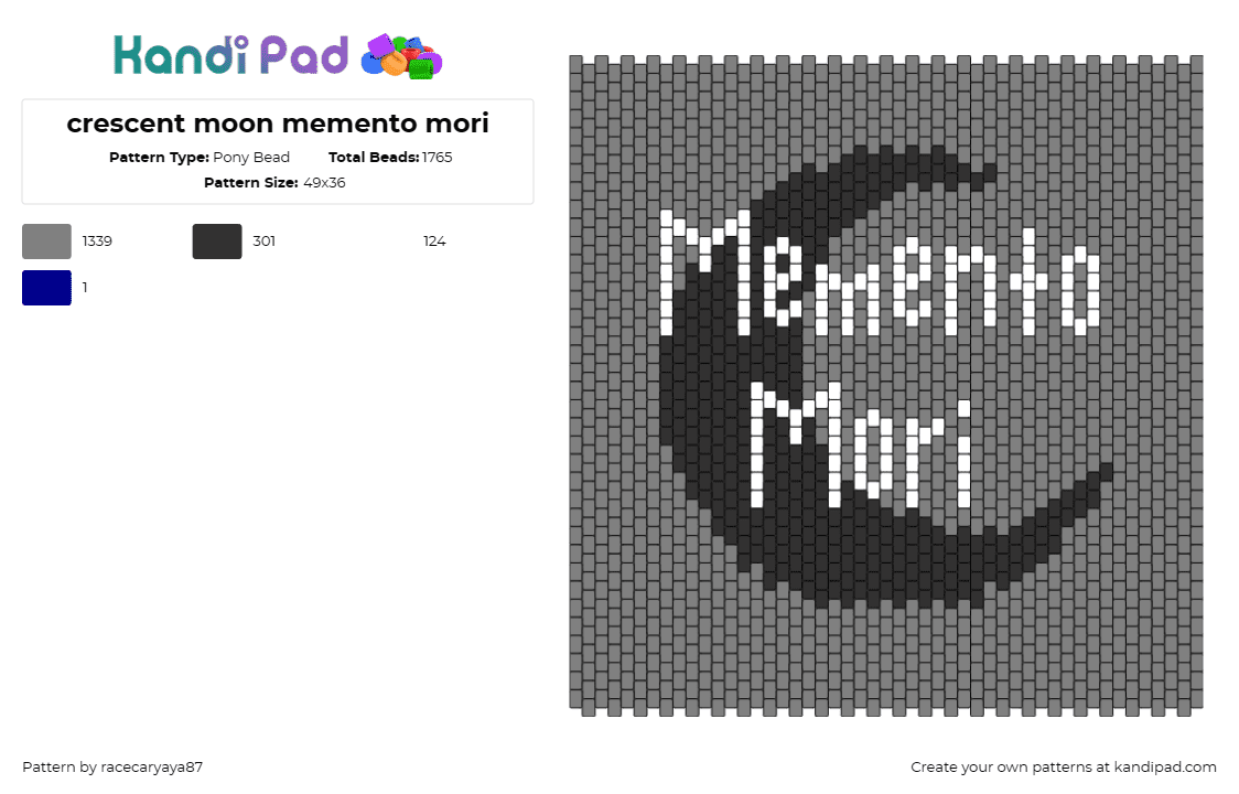 crescent moon memento mori - Pony Bead Pattern by racecaryaya87 on Kandi Pad - memento mori,moon,text,existential,death,celestial,phrase,monochromatic,gray