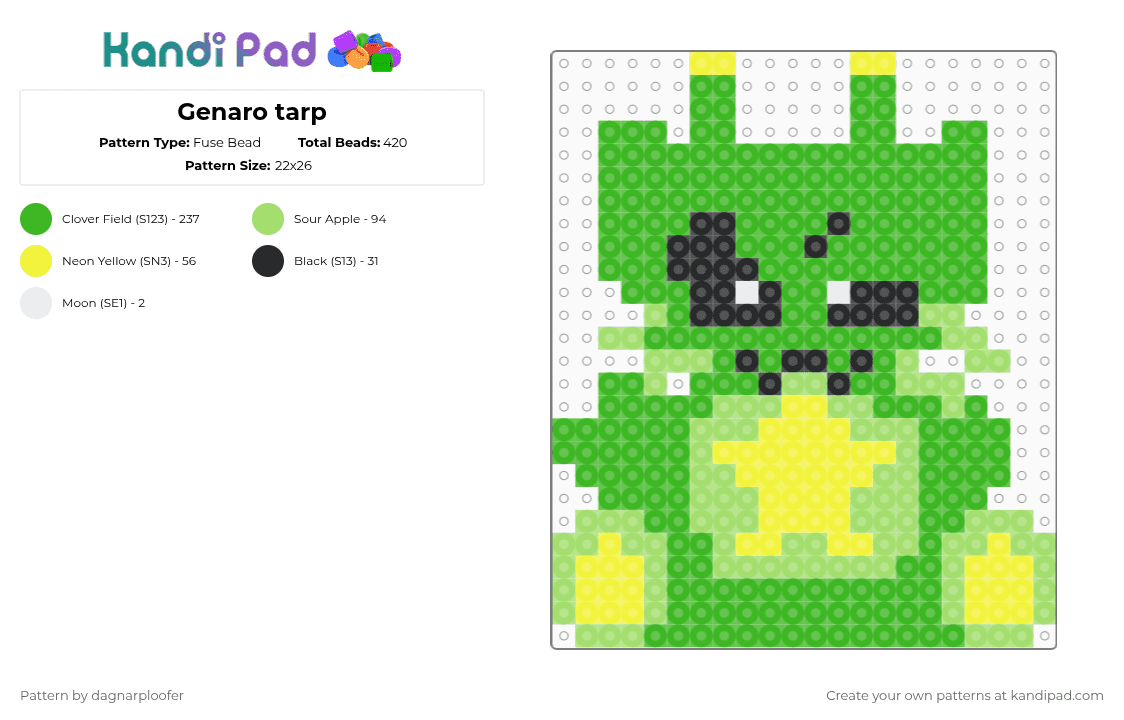 Genaro tarp - Fuse Bead Pattern by dagnarploofer on Kandi Pad - green,gzarpztarp,gnarpy,cute,small,zeeeeeeeeeeeeeeeeeeeeee gnarp