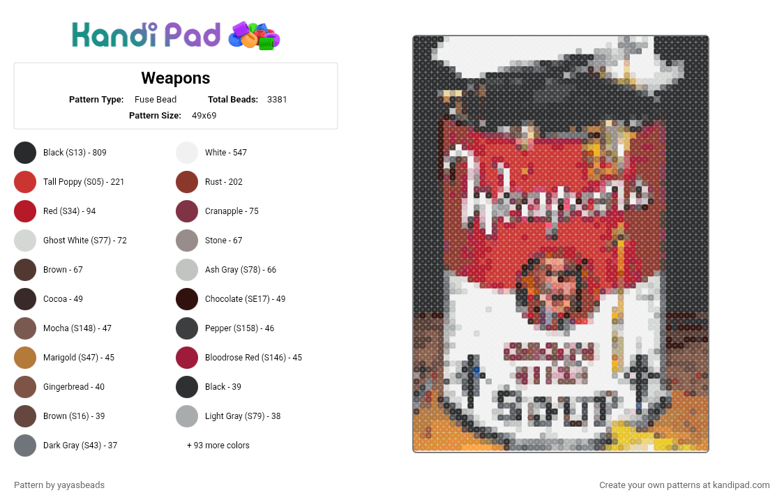 Weapons - Fuse Bead Pattern by yayasbeads on Kandi Pad - 