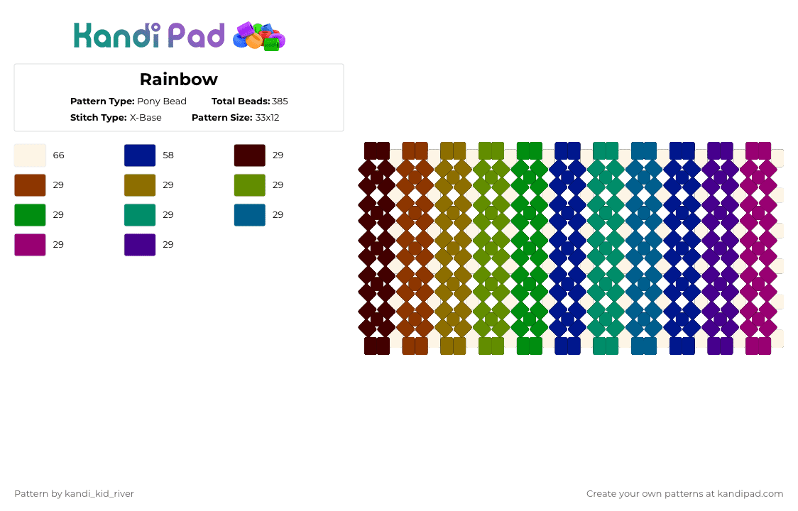 Rainbow - Pony Bead Pattern by kandi_kid_river on Kandi Pad - green,purple