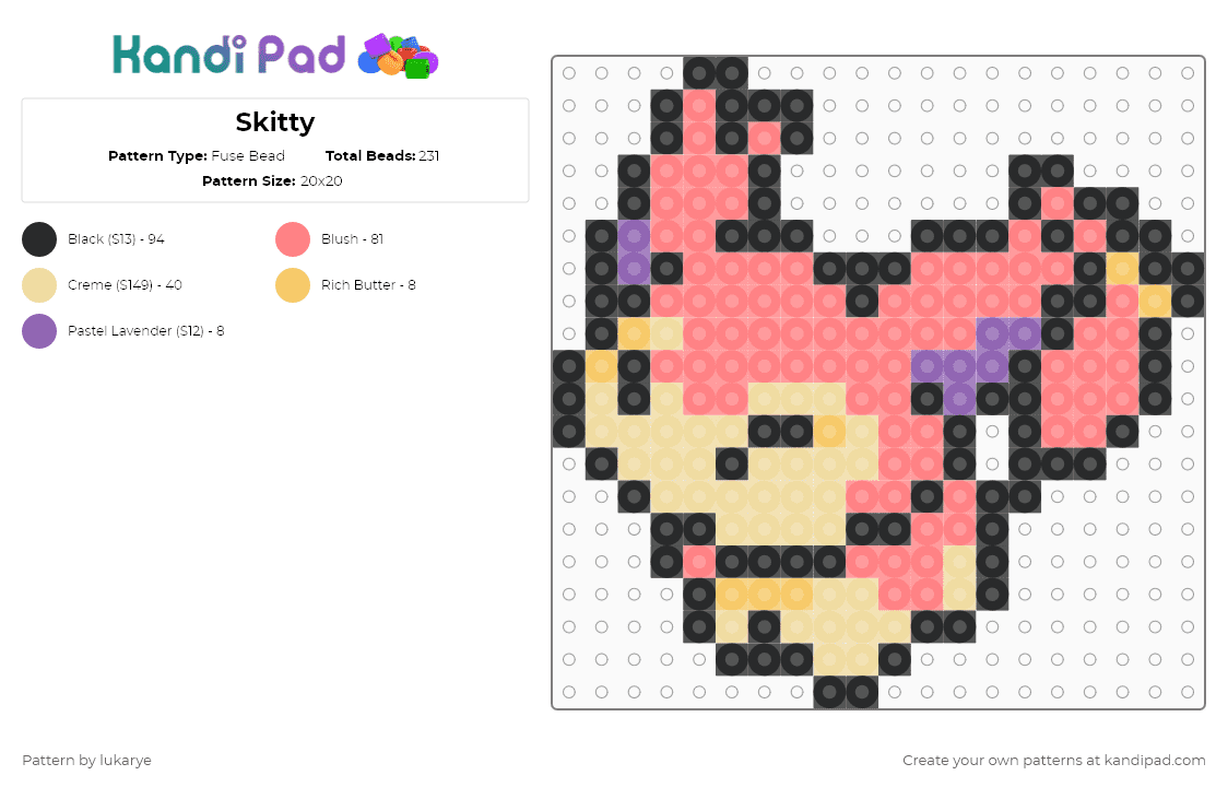 Skitty - Fuse Bead Pattern by lukarye on Kandi Pad - red,beige,pokemon,gen 3,oras,rse
