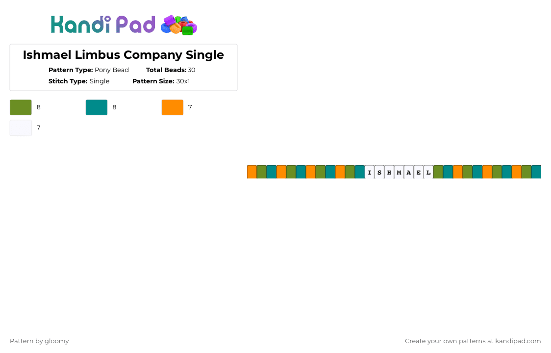 Ishmael Limbus Company Single - Pony Bead Pattern by gloomy on Kandi Pad - green,teal,limbus company