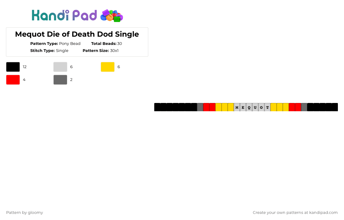 Mequot Die of Death Dod Single - Pony Bead Pattern by gloomy on Kandi Pad - yellow,red,die of death,dod