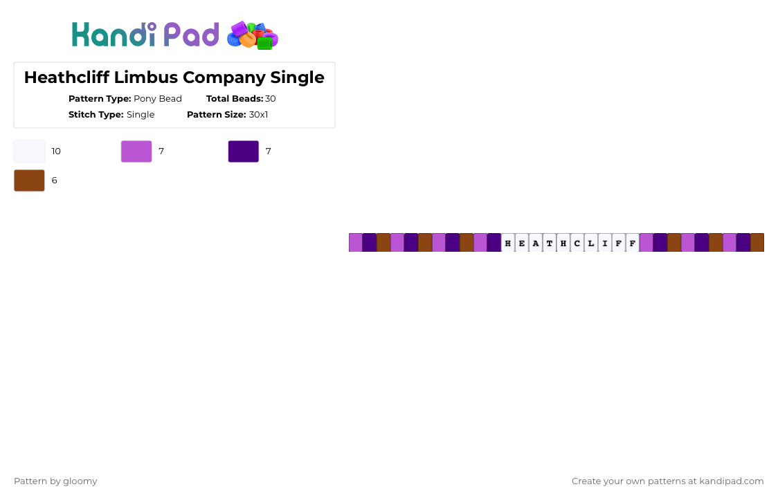 Heathcliff Limbus Company Single - Pony Bead Pattern by gloomy on Kandi Pad - pink,purple