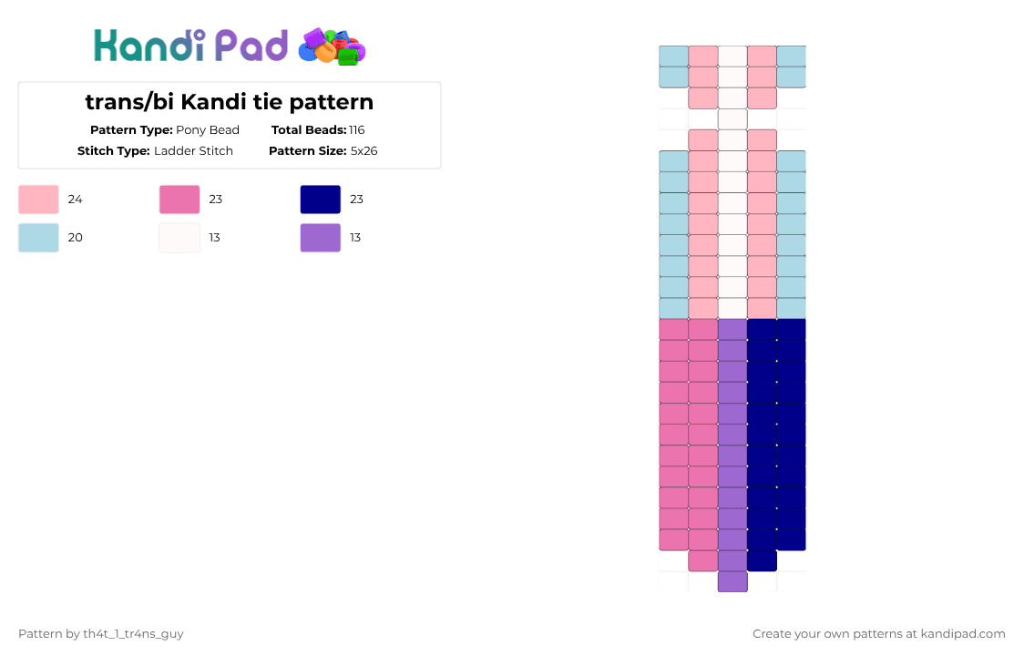 trans/bi Kandi tie pattern - Pony Bead Pattern by th4t_1_tr4ns_guy on Kandi Pad - pink,purple,lgbtqia,trans,bisexual,ftm,mtf