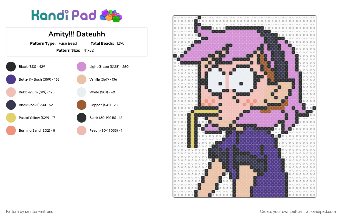 Amity!!! Dateuhh - Fuse Bead Pattern by smitten-mittens on Kandi Pad - beige, pink, purple, the owl house