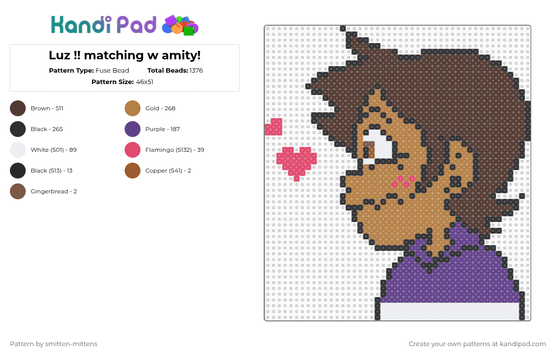 Luz !! matching w amity! - Fuse Bead Pattern by smitten-mittens on Kandi Pad - brown,tan
