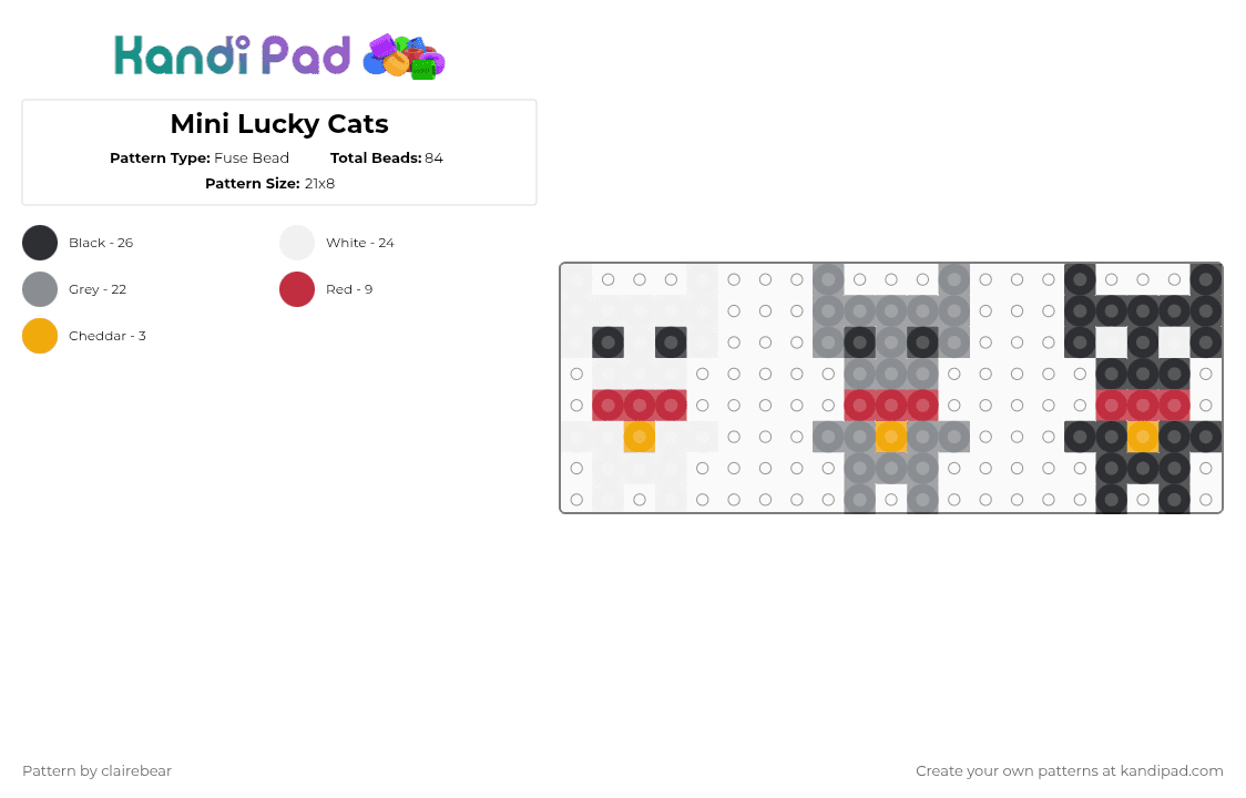 Mini Lucky Cats - Fuse Bead Pattern by clairebear on Kandi Pad - gray,lucky,luck,cat,cats,animal,cute