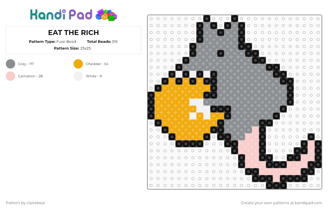 EAT THE RICH - Fuse Bead Pattern by clairebear on Kandi Pad - gray,silly,animal,weird,food