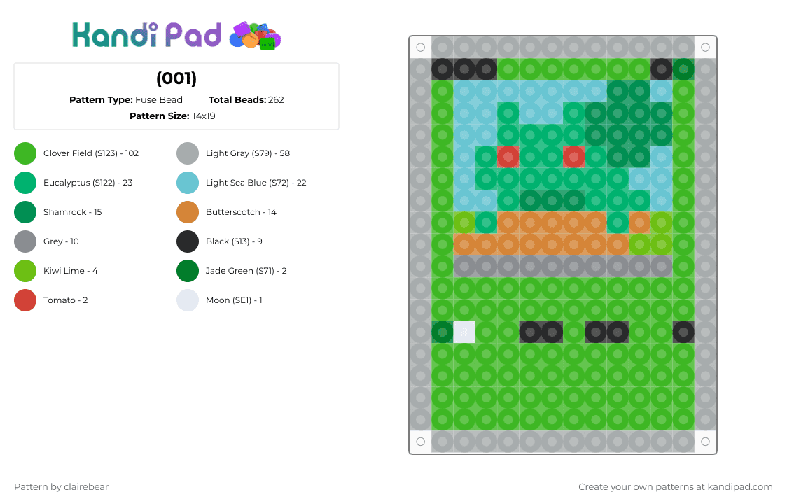 (001) - Fuse Bead Pattern by clairebear on Kandi Pad - gray,green,cute,pokemon,grass,silly