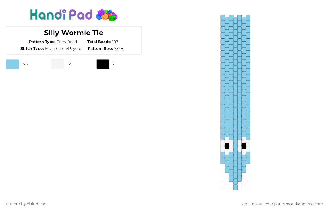 Silly Wormie Tie - Pony Bead Pattern by clairebear on Kandi Pad - light blue,worm,tie,ponybeads,color