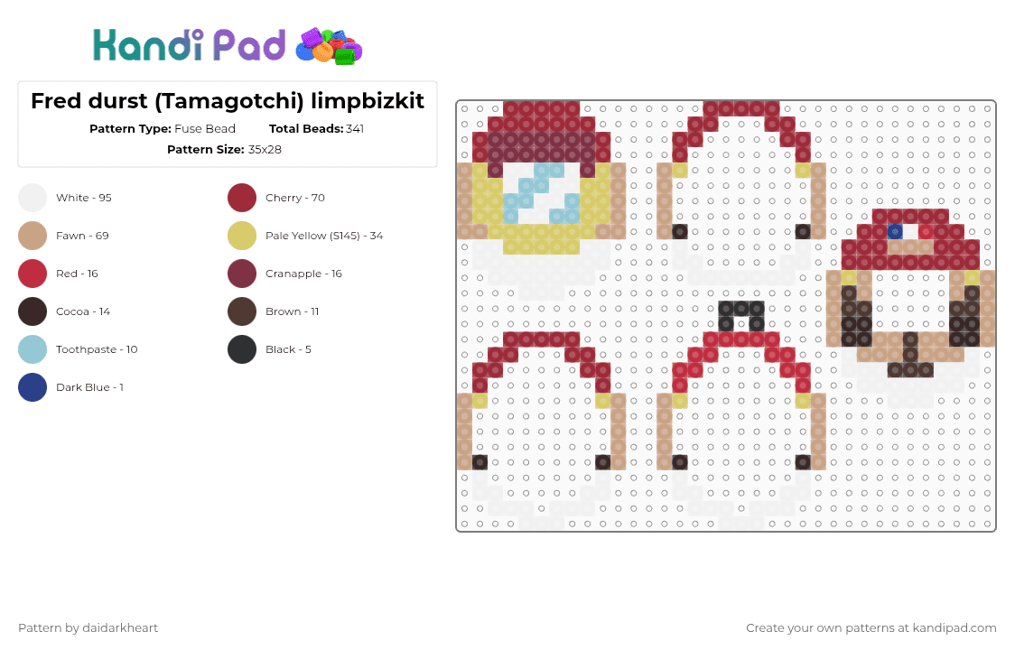Fred durst (Tamagotchi) limpbizkit - Fuse Bead Pattern by daidarkheart on Kandi Pad - beige, brown, red