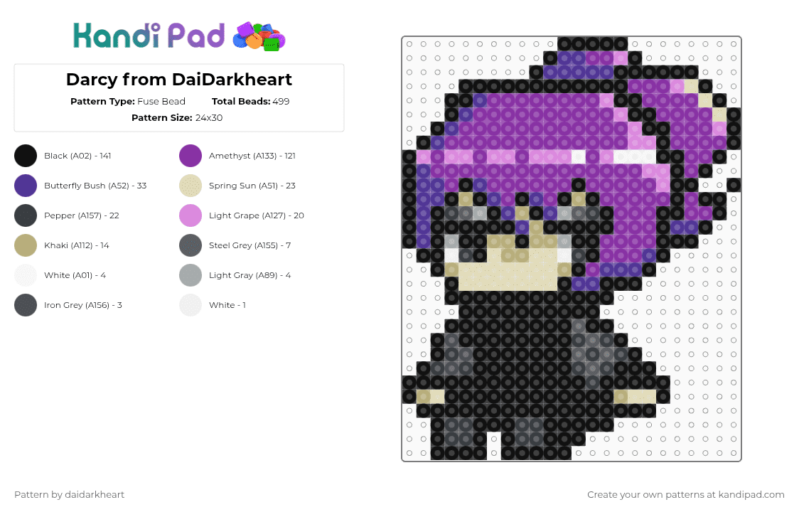 Darcy from DaiDarkheart - Fuse Bead Pattern by daidarkheart on Kandi Pad - black,pink,daidarkheart,darcydaidarkheart,y2k,gothic