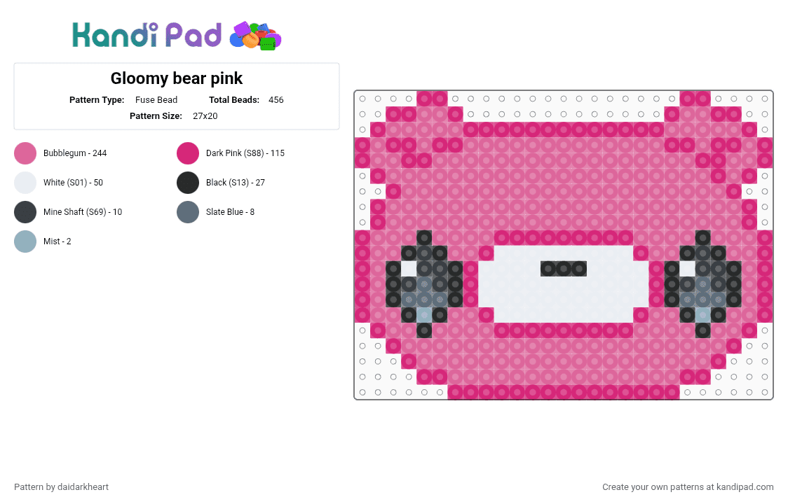 Gloomy bear pink - Fuse Bead Pattern by daidarkheart on Kandi Pad - pink