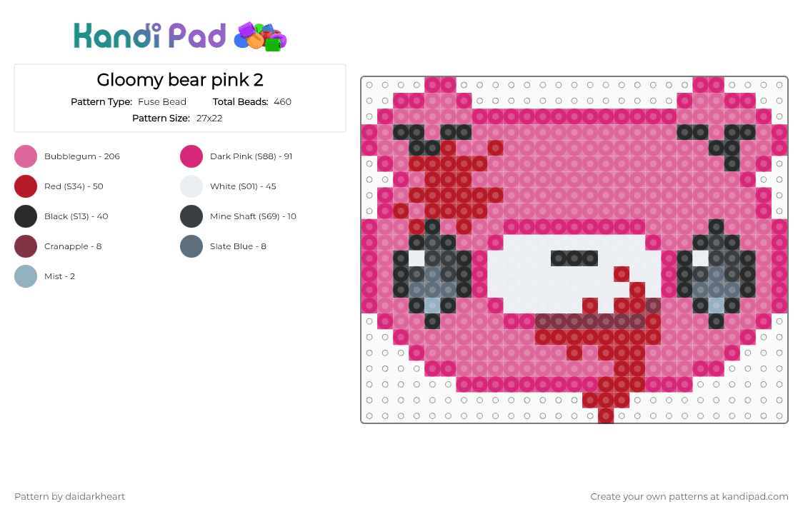 Gloomy bear pink 2 - Fuse Bead Pattern by daidarkheart on Kandi Pad - pink