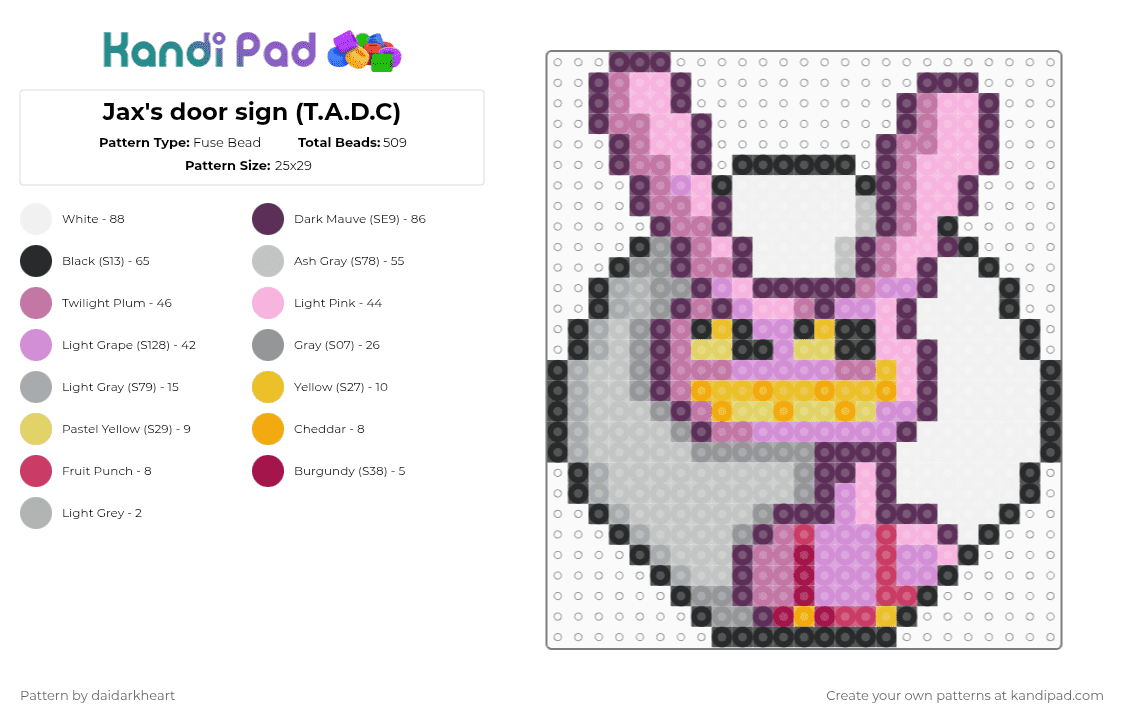 Jax\'s door sign (T.A.D.C) - Fuse Bead Pattern by daidarkheart on Kandi Pad - pink,theamazingdigitalcircus,jaxtheamazingdigitalcircus,jax,jaxsdoor