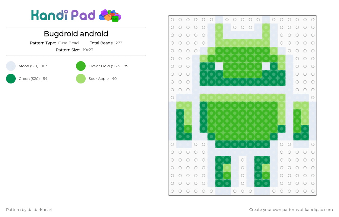 Bugdroid android - Fuse Bead Pattern by daidarkheart on Kandi Pad - green,white