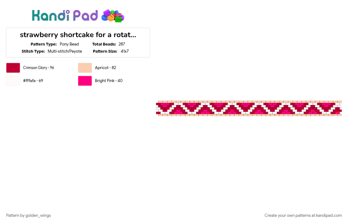 strawberry shortcake for a rotator :) - Pony Bead Pattern by golden_wings on Kandi Pad - beige, red