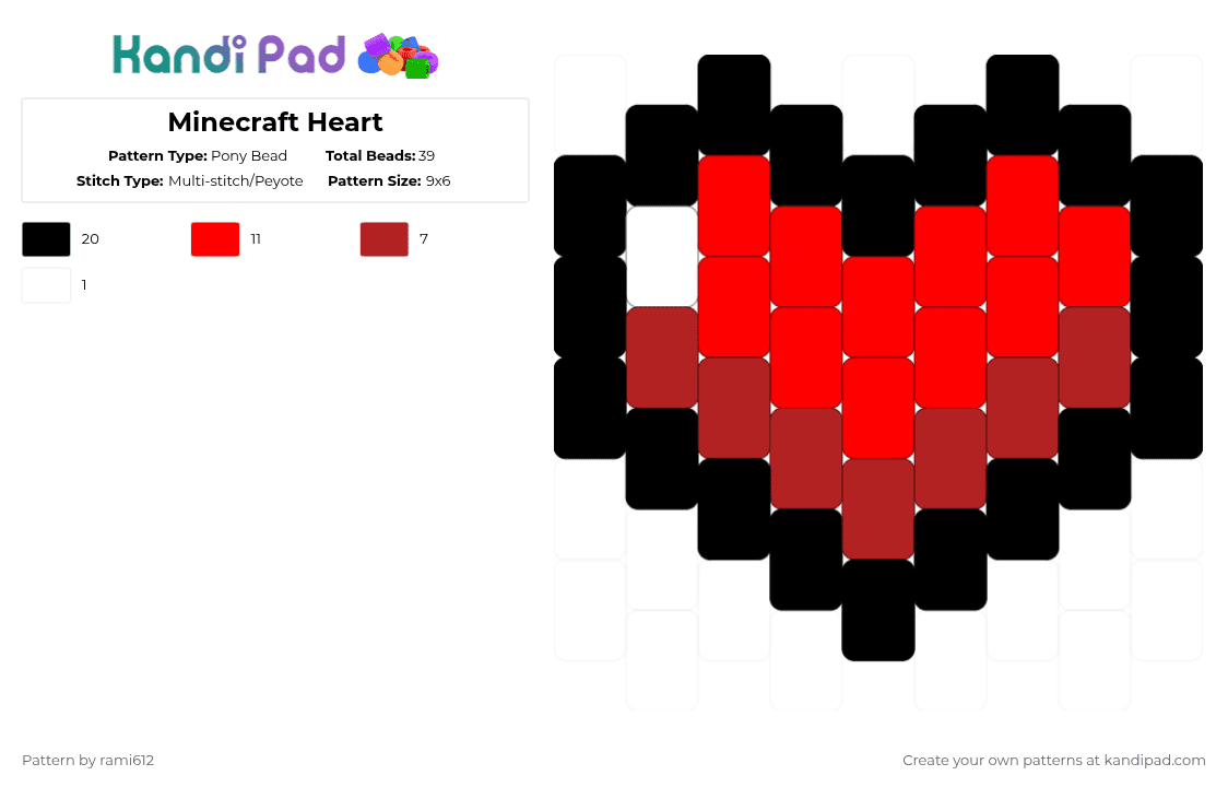 Minecraft Heart - Pony Bead Pattern by rami612 on Kandi Pad - red