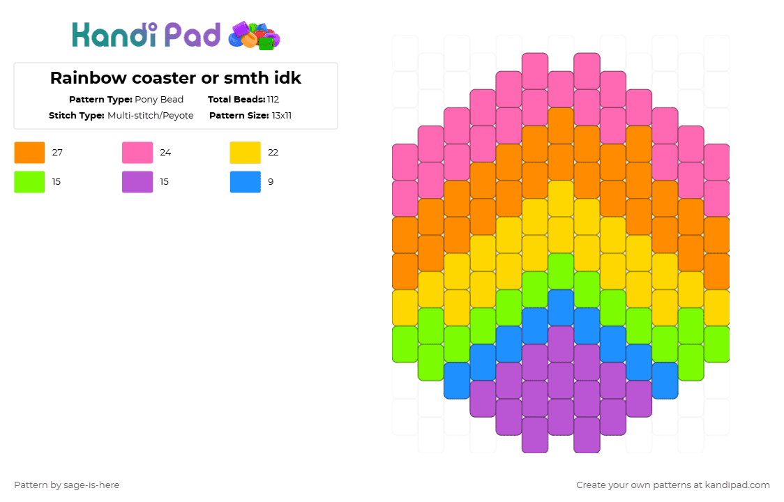 Rainbow coaster or smth idk - Pony Bead Pattern by sage-is-here on Kandi Pad - orange, pink, yellow