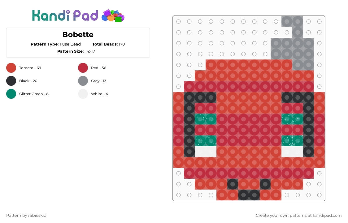 Bobette - Fuse Bead Pattern by rabieskid on Kandi Pad - red,bobette,dandys world,bobette dandys world