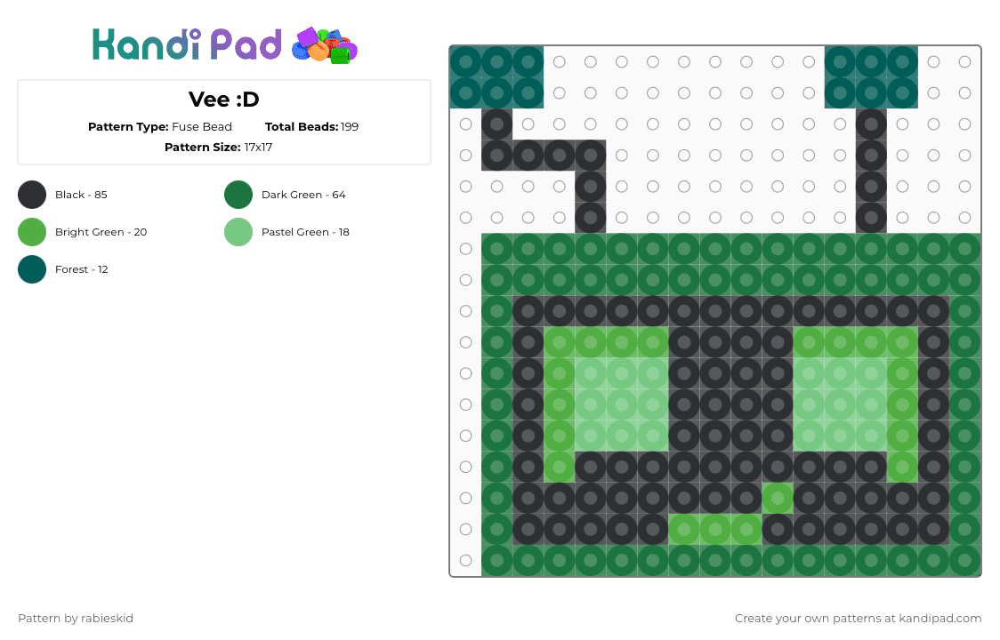 Vee :D - Fuse Bead Pattern by rabieskid on Kandi Pad - green,vee,dandys world,vee dandys world