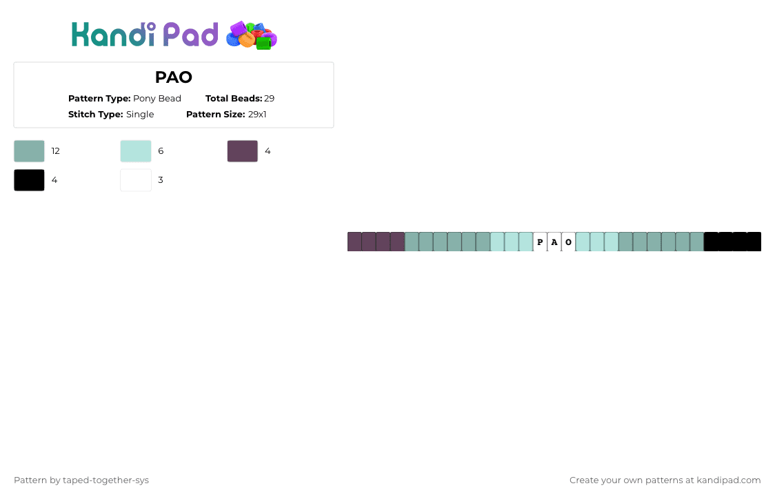 PAO - Pony Bead Pattern by taped-together-sys on Kandi Pad - teal