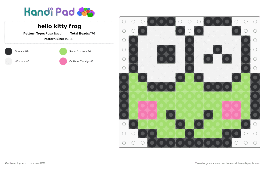 hello kitty frog - Fuse Bead Pattern by kuromilover100 on Kandi Pad - green