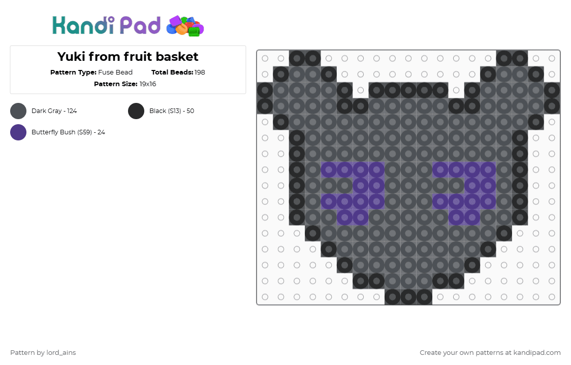 Yuki from fruit basket - Fuse Bead Pattern by lord_ains on Kandi Pad - gray