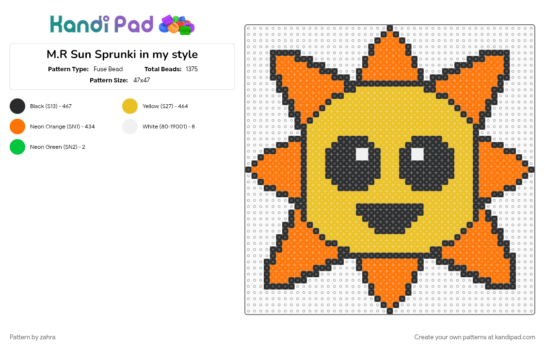 M.R Sun Sprunki in my style - Fuse Bead Pattern by zahra on Kandi Pad - orange, yellow