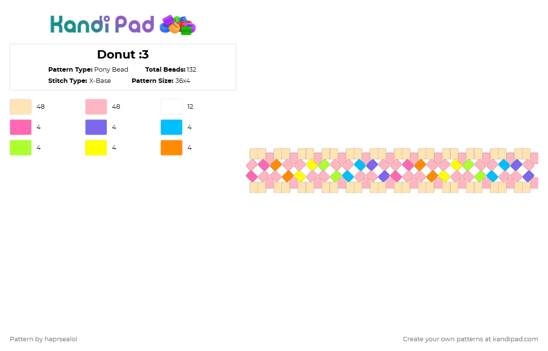 Donut :3 - Pony Bead Pattern by haprsealol on Kandi Pad - beige,pink,donut,xbase,easy
