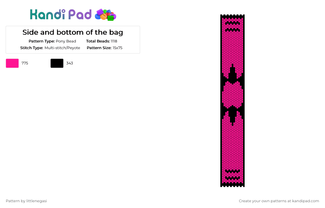 Sides and bottom of the bag - Pony Bead Pattern by littlenegasi on Kandi Pad - black,pink