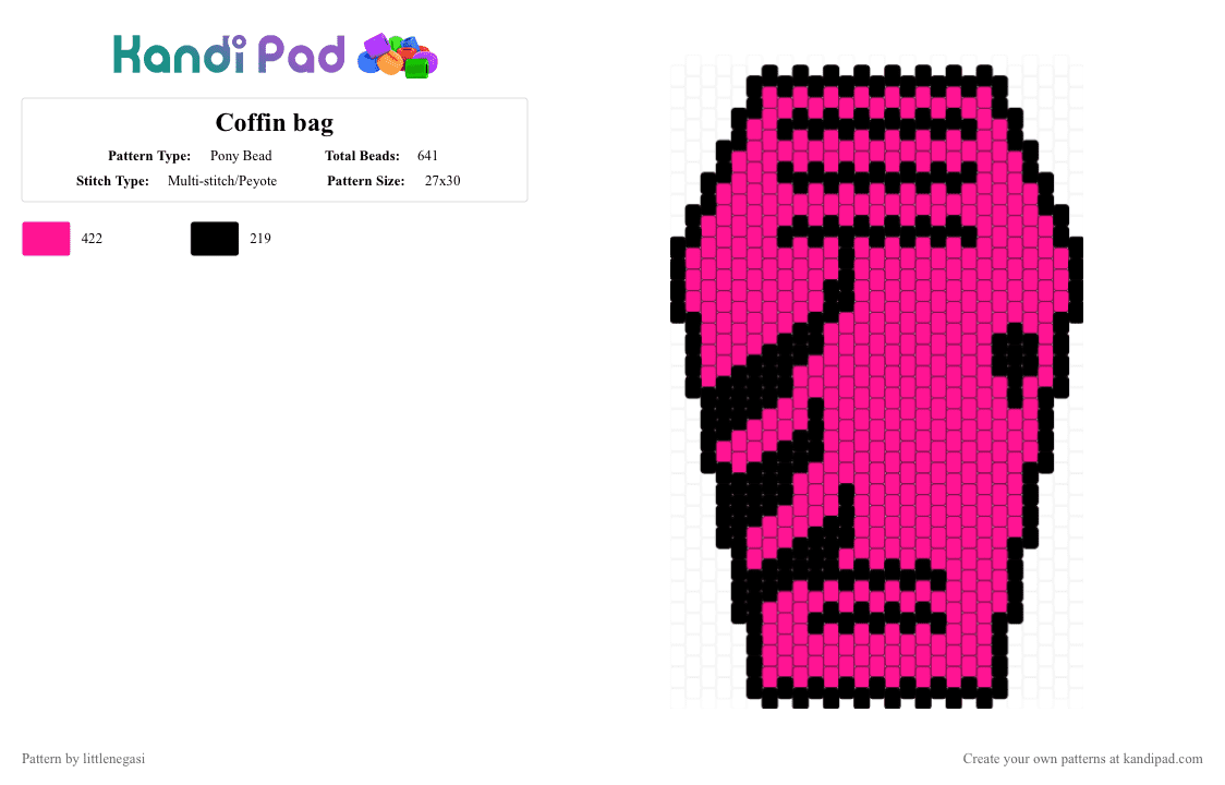 Coffin bag front - Pony Bead Pattern by littlenegasi on Kandi Pad - black,pink