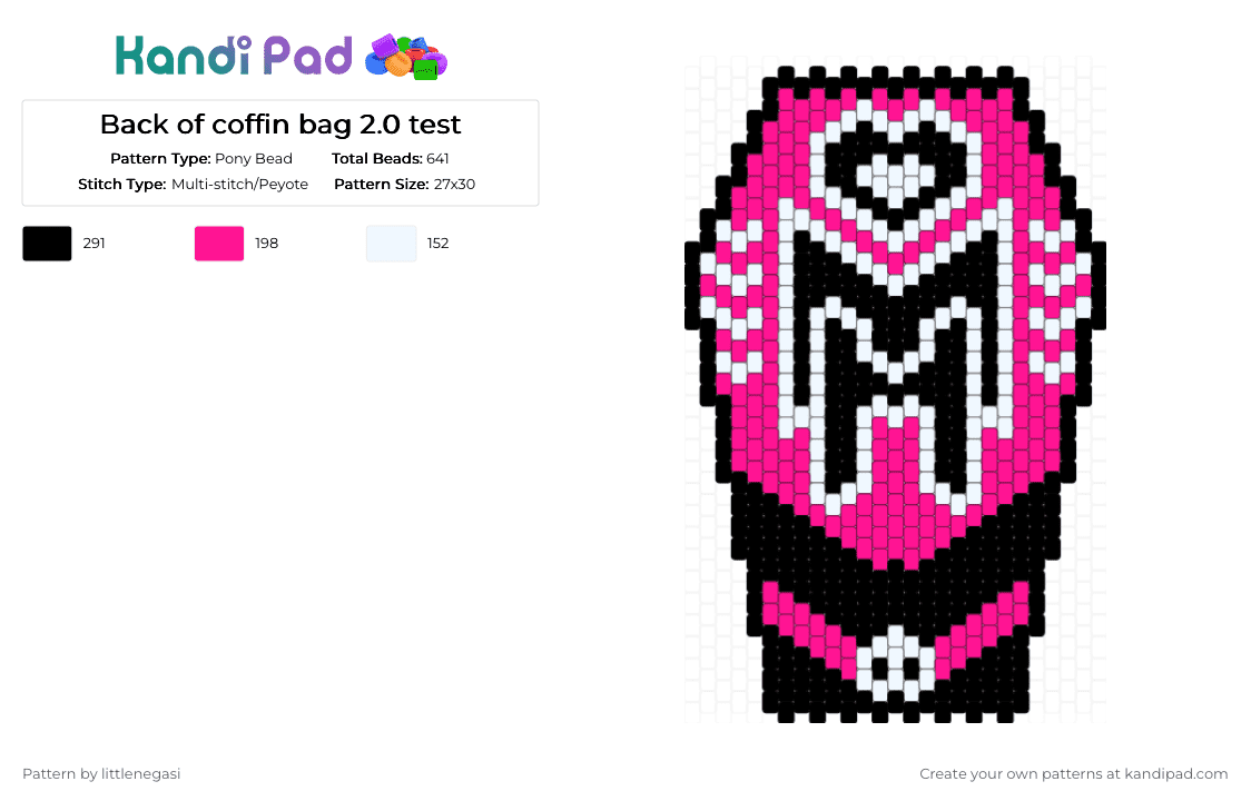 Back of coffin bag 2.0 test - Pony Bead Pattern by littlenegasi on Kandi Pad - white,pink