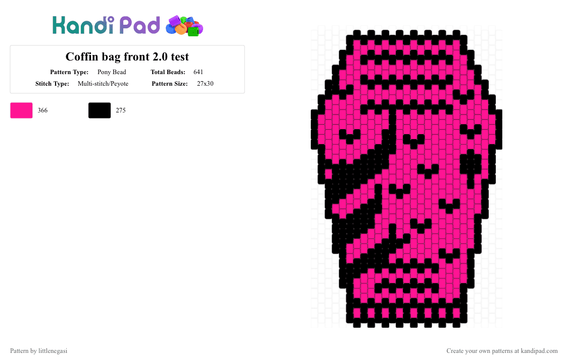 Coffin bag front 2.0 test - Pony Bead Pattern by littlenegasi on Kandi Pad - black,pink