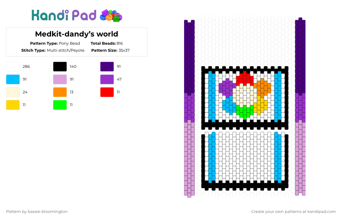 Medkit-dandy’s world - Pony Bead Pattern by bassie-bloomington on Kandi Pad - white,purple,light blue,pink