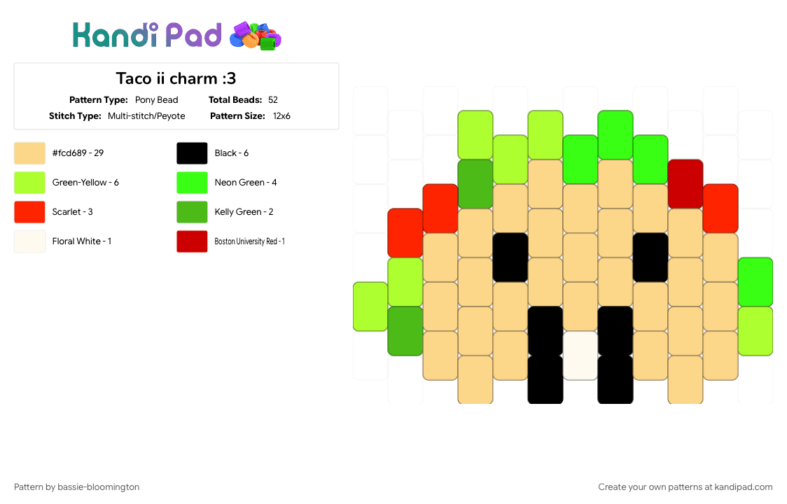 Taco ii charm :3 - Pony Bead Pattern by citrus-da-orange on Kandi Pad - yellow