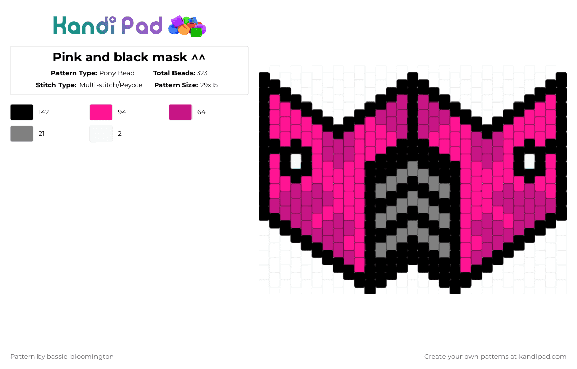 Pink and black mask ^^ - Pony Bead Pattern by bassie-bloomington on Kandi Pad - pink