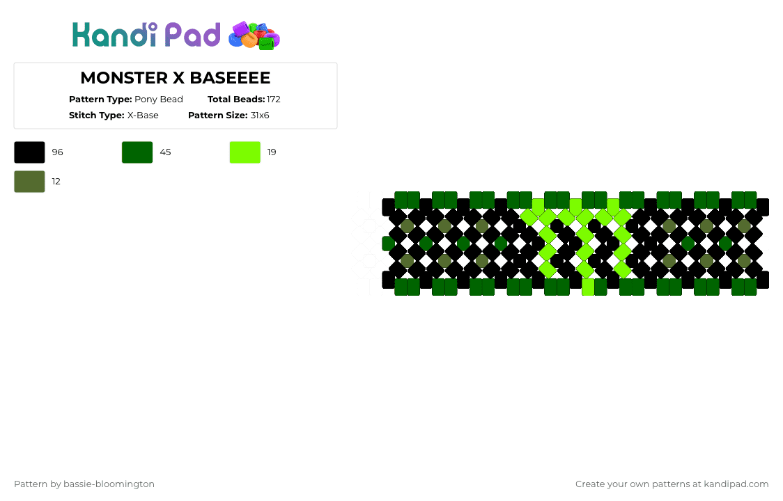 MONSTER X BASEEEE - Pony Bead Pattern by bassie-bloomington on Kandi Pad - green