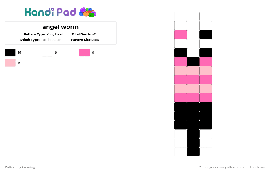 angel worm - Pony Bead Pattern by breadog on Kandi Pad - white,pink